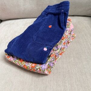 Mini Boden Set: Navy Corduroy Kids Pants and Floral Corduroy Overalls (sz 4-5)